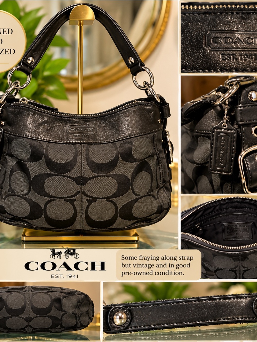 Beautiful vintage Coach Zoe Large Hobo, Style 12674, in black Signature “C”